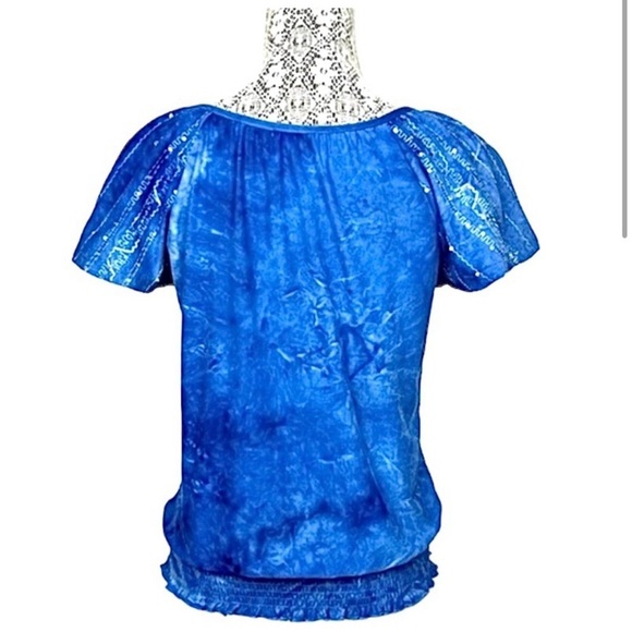 Sami & Jo sequined blouse cobalt blue. Size Small Petite. - Picture 2 of 13